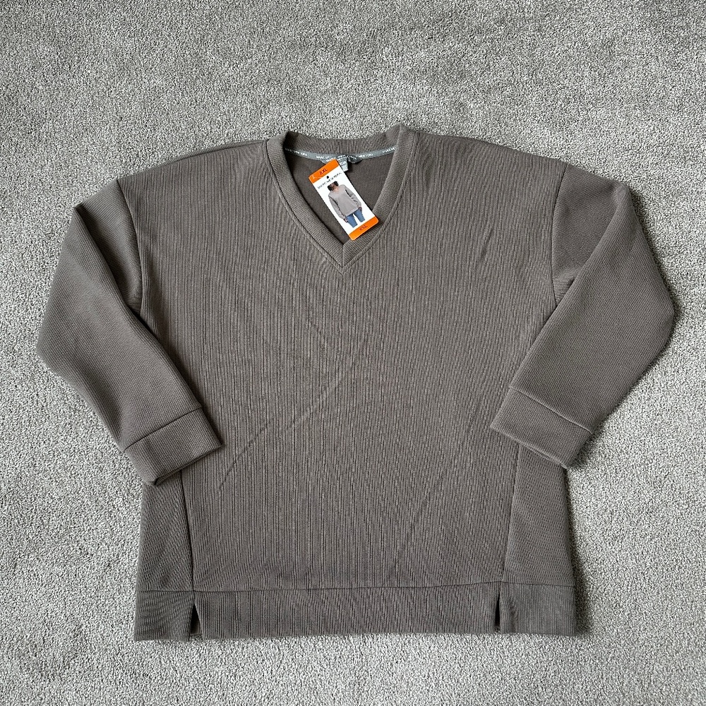 NWT Marc New York Women's Cozy V-Neck Split-hem Pullover in Taupe Size XXL